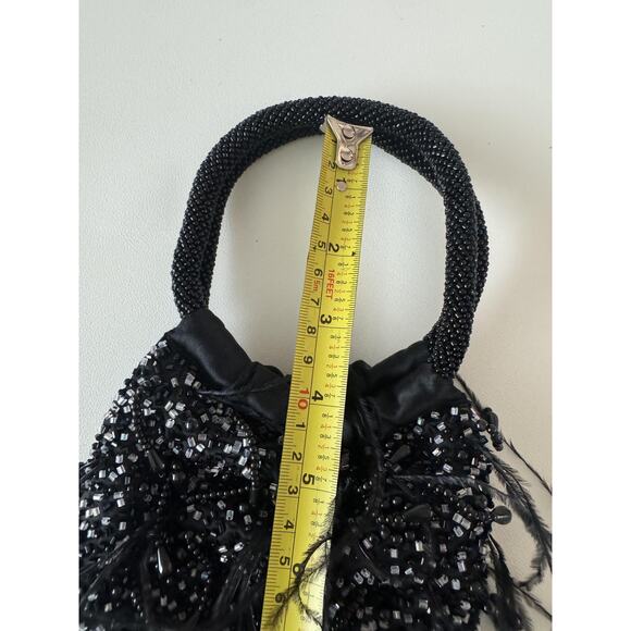 La Regale Beaded Evening Bag Womens One Size Black Feather Fringe Purse Party - Picture 10 of 11